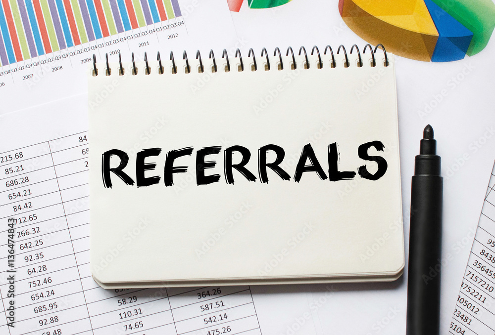 Poster notebook with toolls and notes about referrals