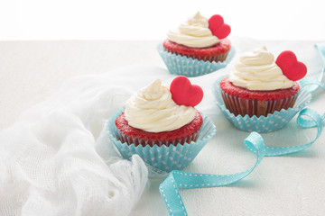 Fototapeta na wymiar Heart cupcakes for Valentine's Day