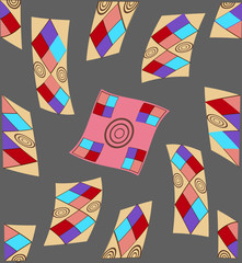 Multicolored geometric figure with a pattern on a dark gray background