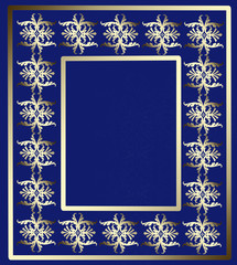 Fototapeta na wymiar Golden ornament frame on a blue background.