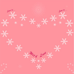 ..Heart from snowflakes on a pink background