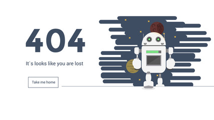  404 not found page design vector. Robot space invasion vector illustration
