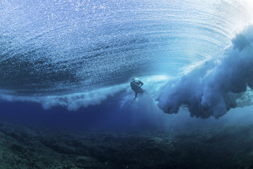 Low angle view of man surfing underwater in sea