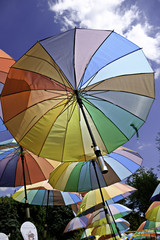 Hanging multicolored umbrellas 