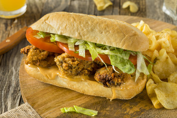 Homemade Fried Oyster Po Boy Sandwich