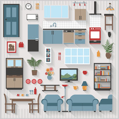 Furniture and Long Shadows icons with Lounge Dining also Kitchen Appliances - All items grouped separately and easy to move or edit
