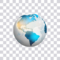 American Continent. Earth. Globe isolated on transparent background. World map. Vector Illustration