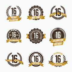 16th Birthday Celebration. Set of Birthday Badges.