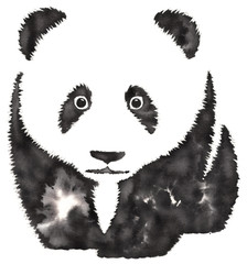 black and white monochrome painting with water and ink draw panda illustration