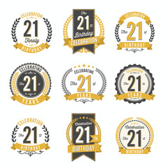 21st Birthday Celebration. Set of Birthday Badges.