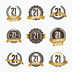 21st Birthday Celebration. Set of Birthday Badges.