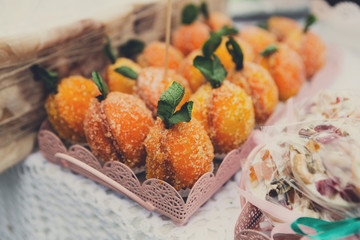 Apricot cookies and cakes closeup