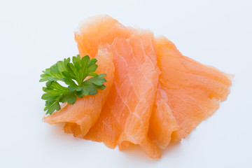 Fresh salmon fillet on isolated white.