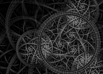  Black and White Abstract Fractal Rings Network Background - Fractal Art