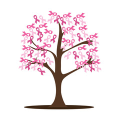 Fototapeta na wymiar tree with breast cancer ribbon pink vector illustration design