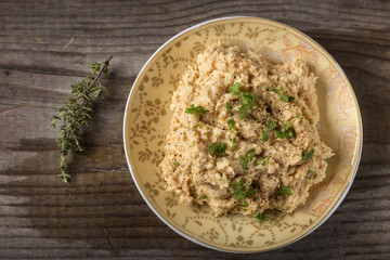 Cream made from mashed chicken breast with herbs and ground blac