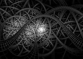  Black and White Abstract Fractal Rings Network Background - Fractal Art