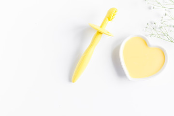 natural organic cosmetics for baby on white background top view