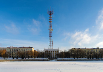 TV tower in Minsk, Minsk, Republic of Belarus, the winter January morning,