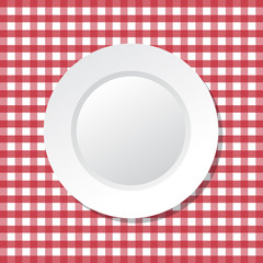 vector illustration of red tablecloth and empty plate