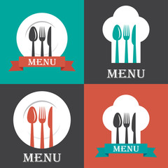 vector set of menu covers with spoon, fork and knife