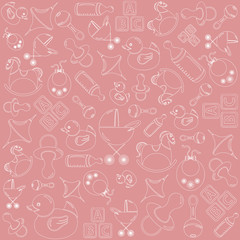 Pink pattern on the theme of birth and babies.