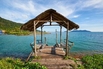 Short wooden jetty at the beach of the Koh Chang, Thailand