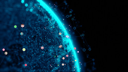 Technology background/Technology background abstract background with connecting dots and lines. Connection structure digital communication. Earth futuristic technology abstract background.