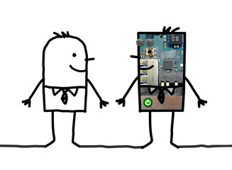 Cartoon robots - Businessman and his clone