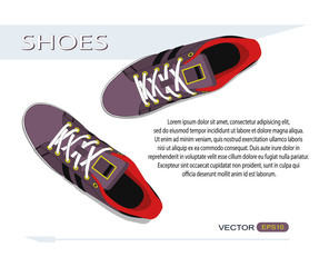 pair of casual sneakers with laces and copy space , vector, illustration,