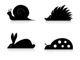 Set of simple animal and ladybird icons 