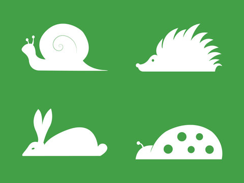 Set of simple animal and ladybird icons 