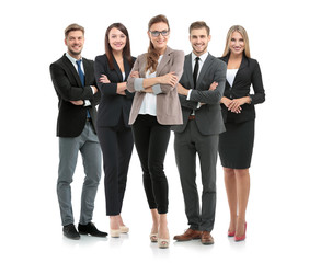 Obraz premium Group of smiling business people. Isolated over white background