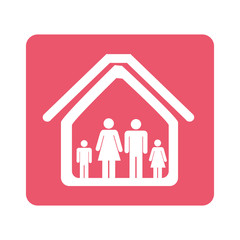 color pictogram square with family in home vector illustration