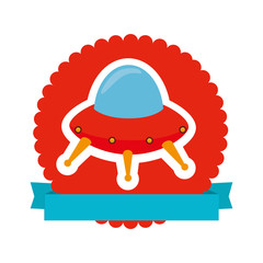 colorful silhouette with ufo toy in circle with ribbon vector illustration