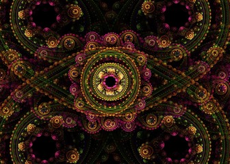 Obraz premium Abstract Fractal Filigreed Pattern on Black Background - Fractal Art