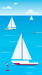Sailing yachts on the water.Vector