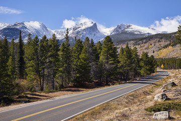 Scenic road in Rocky Mountain National Park, CO