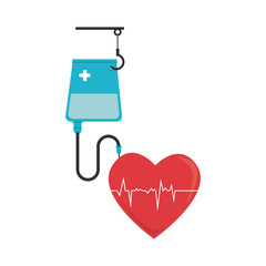colorful silhouette with serum bag and heart with signs of life vector illustration
