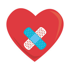 colorful silhouette with heart with crossed band aid vector illustration
