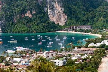 Aerial view of White Bay Beach. Phi Phi island Thailand