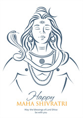 Lord Shiva in meditation. Greeting card for Maha Shivratri, a Hindu festival celebrated of Lord Shiva. Vector illustration.