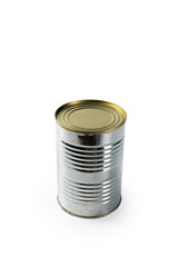 Aluminum tin can on a white background