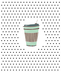 Coffe cup. Dotted background.