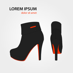 pair of fashionable female high heel boots, vector, illustration