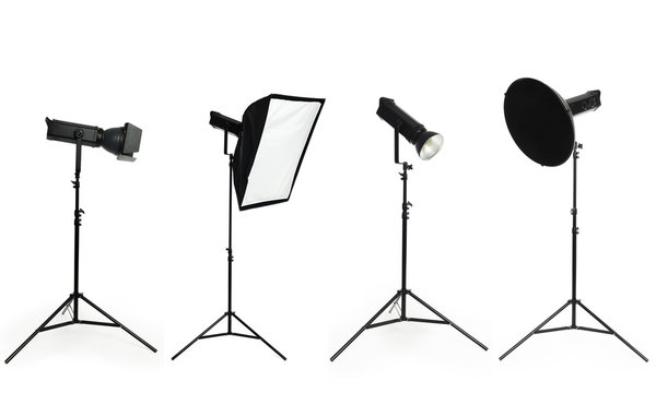 Photo studio lighting equipment isolated on white