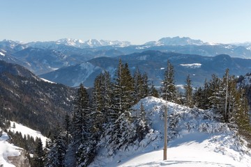 A view from Kampenwand mountain, Alps, Aschau, Bavaria, Germany.