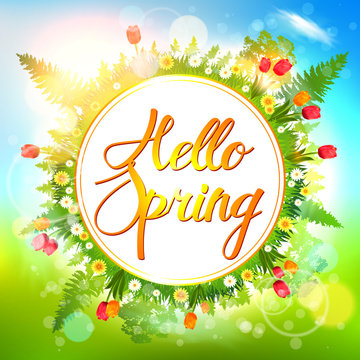 Spring Background. Hello Spring Vector Card.
