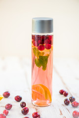 Detox Infused Water with Lemon, Cranberries, Ginger and Mint
