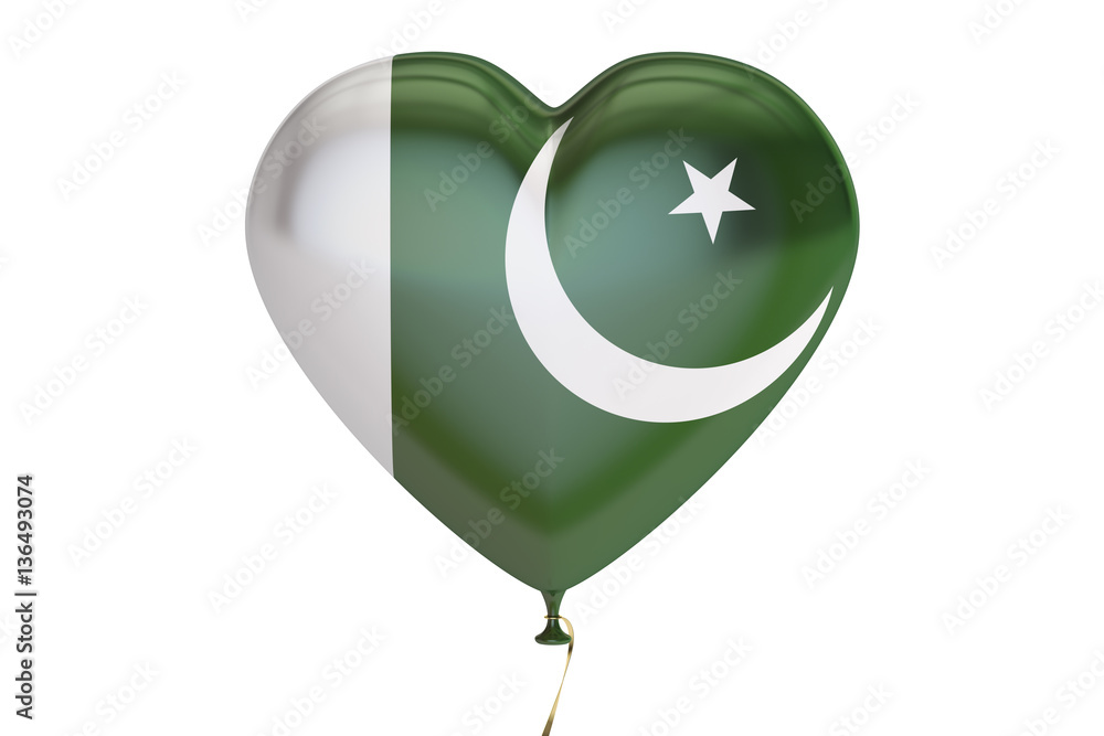 Poster balloon with pakistan flag in the shape of heart, 3d rendering